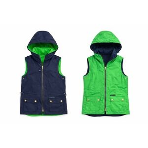 RALPH LAUREN Reversible Vest Hooded Green/Navy Womens S Preppy Old Money